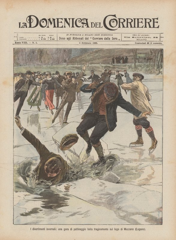 Les divertissements hivernaux, une compétition de patinage finie tragiquement sur le lac de Muzzano (Lugano) - Achille Beltrame