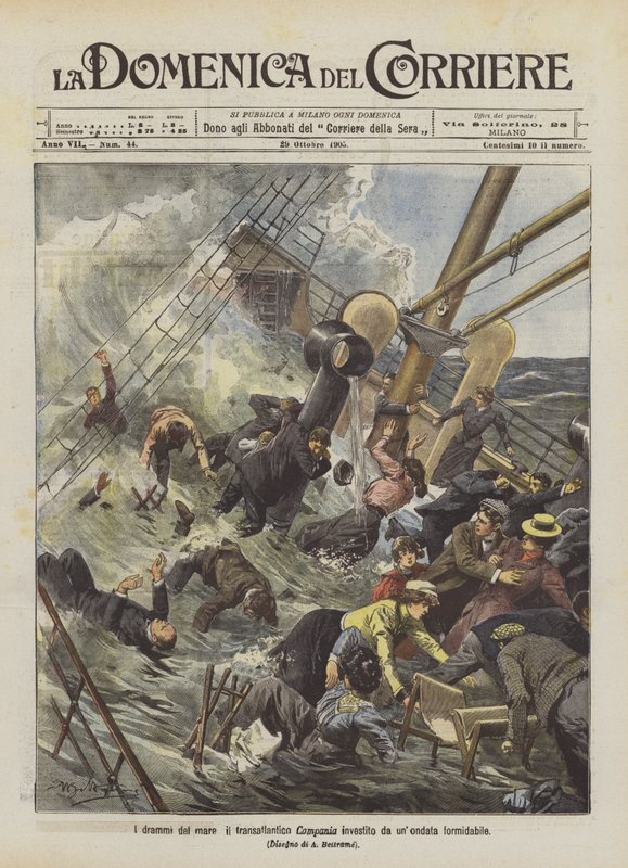 Les drames de la mer, le transatlantique Campania frappé par une vague formidable - Achille Beltrame