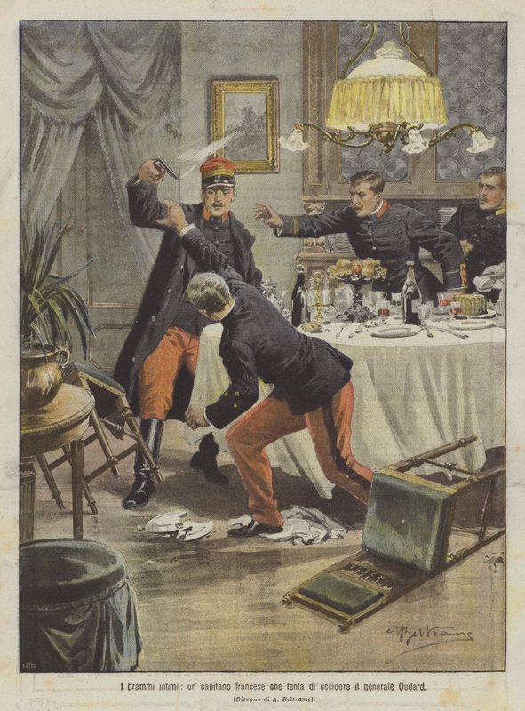 Les drames intimes, un capitaine français tentant de tuer le général Oudard - Achille Beltrame