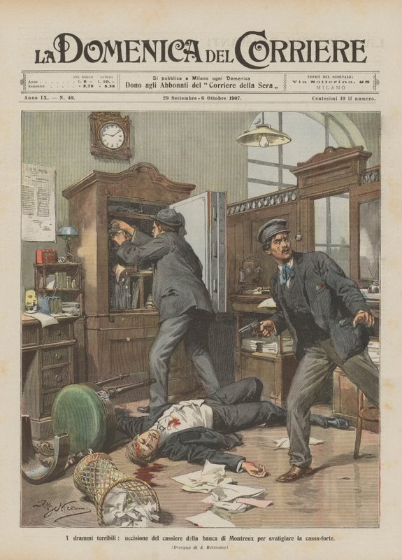 Les drames terribles, meurtre du caissier de la banque de Montreux pour cambrioler le coffre-fort - Achille Beltrame