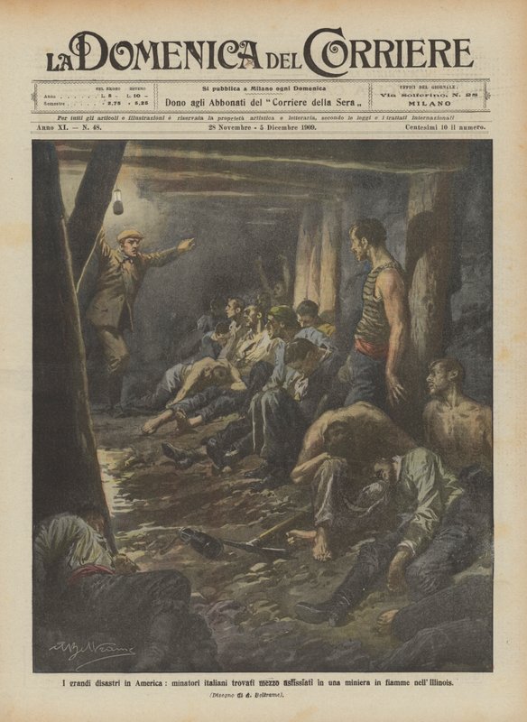 Les grandes catastrophes en Amérique, mineurs italiens trouvés à moitié asphyxiés dans une mine en feu dans l