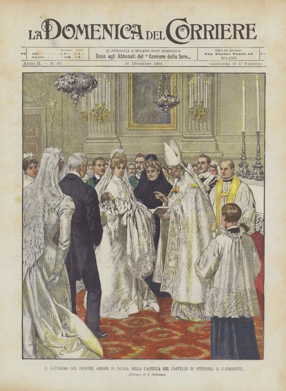 Le baptême du prince Aimone de Savoie dans la chapelle du château de Stupinigi, le 3 courant - Achille Beltrame