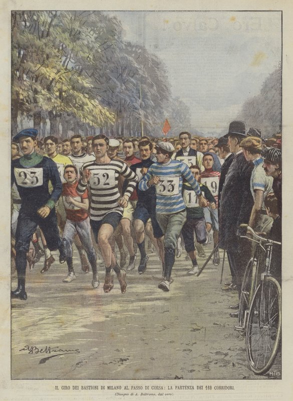 Le tour des bastions de Milan au pas de course, le départ des 160 coureurs - Achille Beltrame