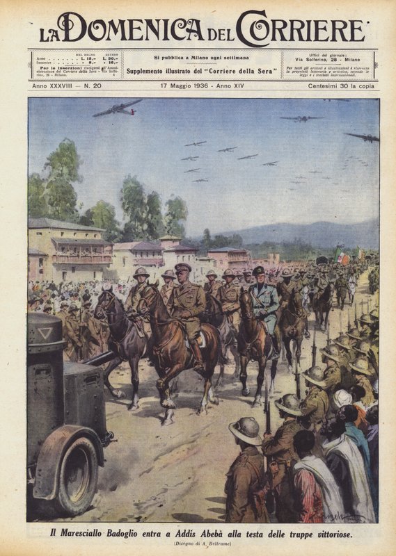 Le maréchal Badoglio entre à Addis-Abeba à la tête des troupes victorieuses - Achille Beltrame