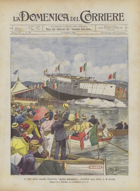 Le lancement du grand cuirassé Regina Margherita survenu à La Spezia le 30 mai - Achille Beltrame