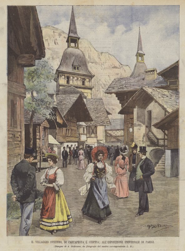 Le village suisse, en carton-pâte et paille, à l