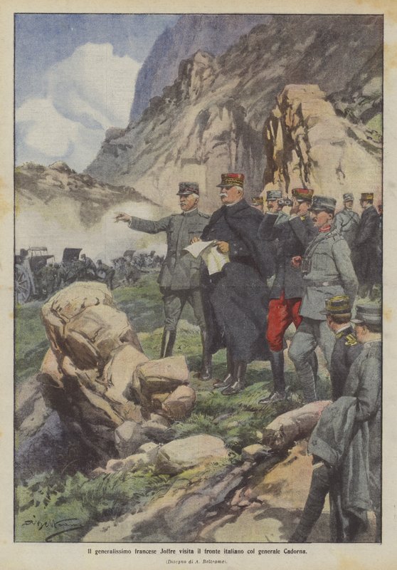Le généralissime français Joffre visite le front italien avec le général Cadorna - Achille Beltrame