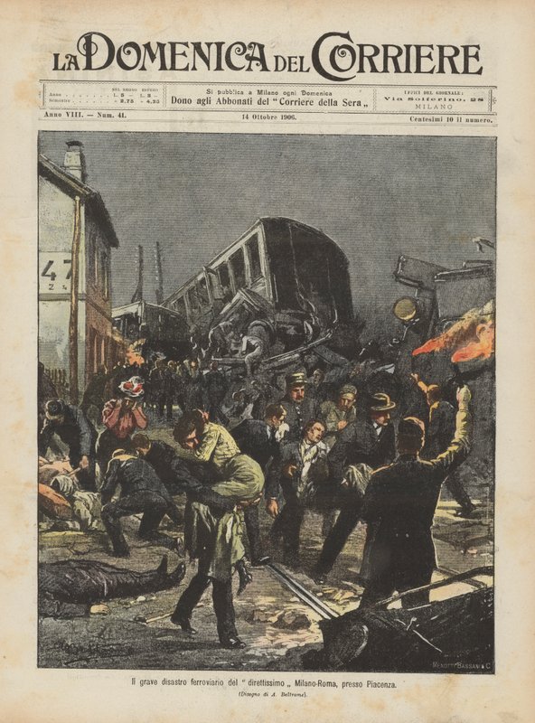 Le grave accident ferroviaire du train express Milan-Rome, près de Plaisance - Achille Beltrame