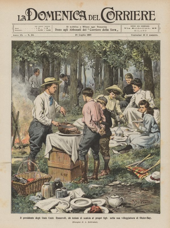 Le président des États-Unis Roosevelt, donnant des leçons de boxe à ses enfants - Achille Beltrame