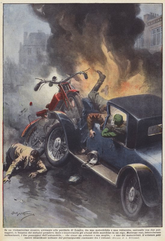 Dans un violent affrontement, survenu à la périphérie de Londres, entre une motocyclette et une - Achille Beltrame