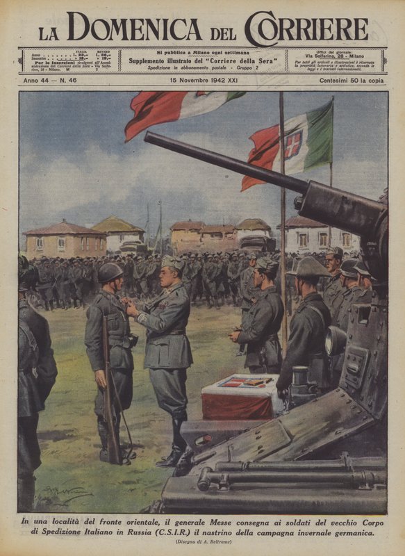 Dans une Localité du Front Oriental, le Général Messe Remet aux Soldats du Vieux Corps ? - Achille Beltrame