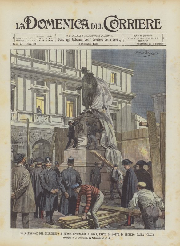 Inauguration du monument à Nicola Spedalieri, à Rome, réalisée de nuit, en secret, par la police - Achille Beltrame