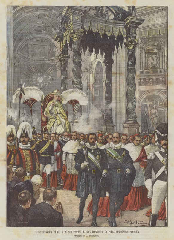 Le couronnement de Pie X à Saint-Pierre, le pape donne la première bénédiction publique - Achille Beltrame