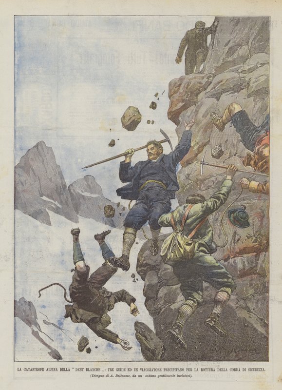 La catastrophe alpine de la Dent Blanche, trois guides et un voyageur précipités suite à la rupture - Achille Beltrame