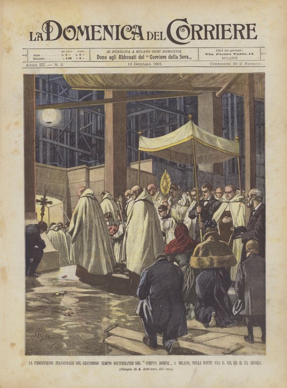 La procession inaugurale du grandiose temple souterrain du Corpus Domini à Milan - Achille Beltrame