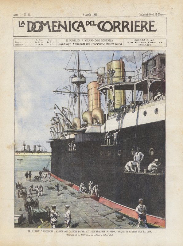 Le R. navire Stromboli chargé des canons de débarquement à l