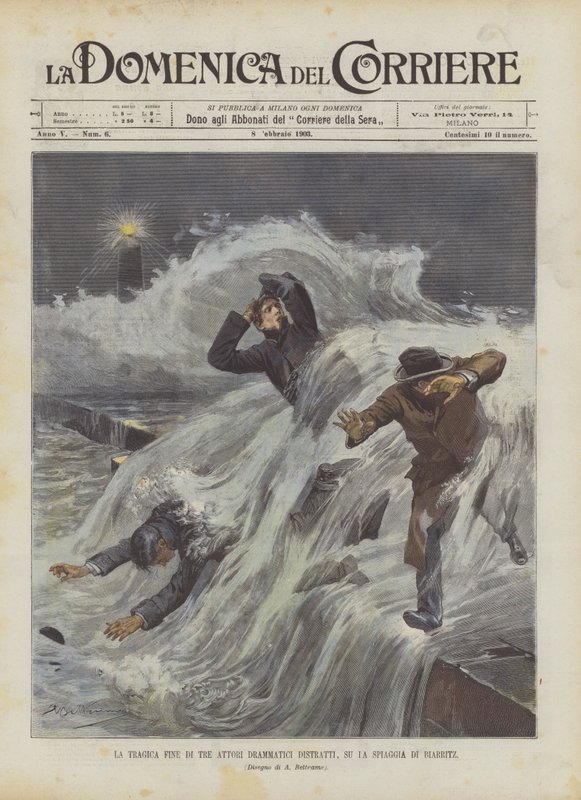 La fin tragique de trois acteurs dramatiques distraits, sur la plage de Biarritz - Achille Beltrame