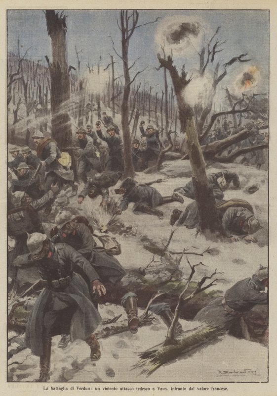 La bataille de Verdun, une violente attaque allemande à Vaux, brisée par la valeur française - Achille Beltrame