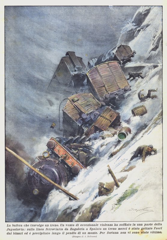 La tempête qui emporte un train - Achille Beltrame