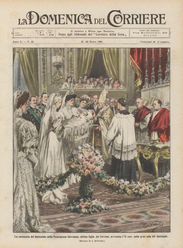 La cérémonie du baptême de la princesse Giovanna, dernière fille des souverains, le 11 - Achille Beltrame