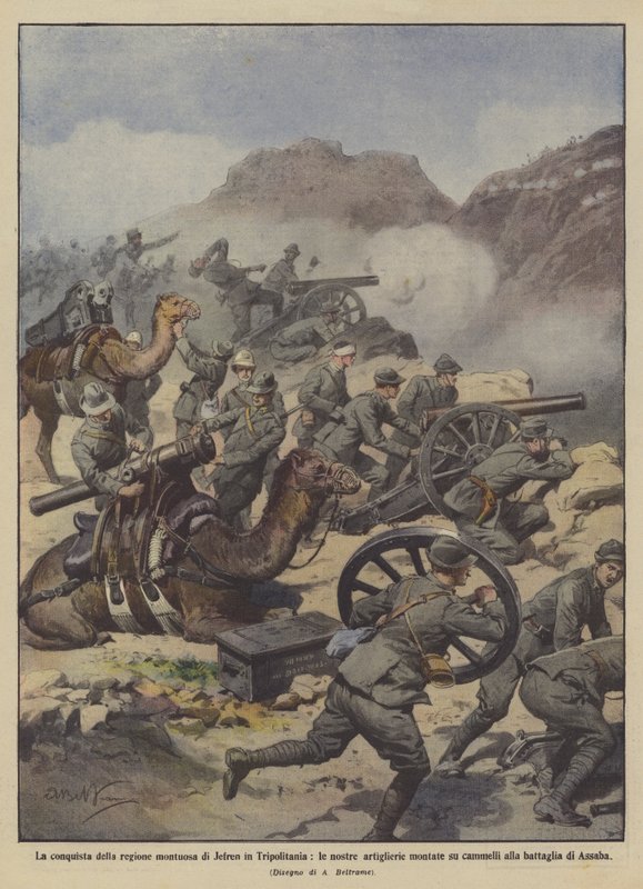 La conquête de la région montagneuse de Jefren en Tripolitaine, nos artilleries montées - Achille Beltrame