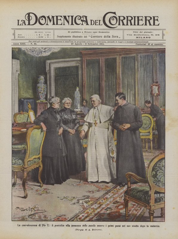 La convalescence de Pie X, le pontife faisant ses premiers pas en présence de ses sœurs - Achille Beltrame