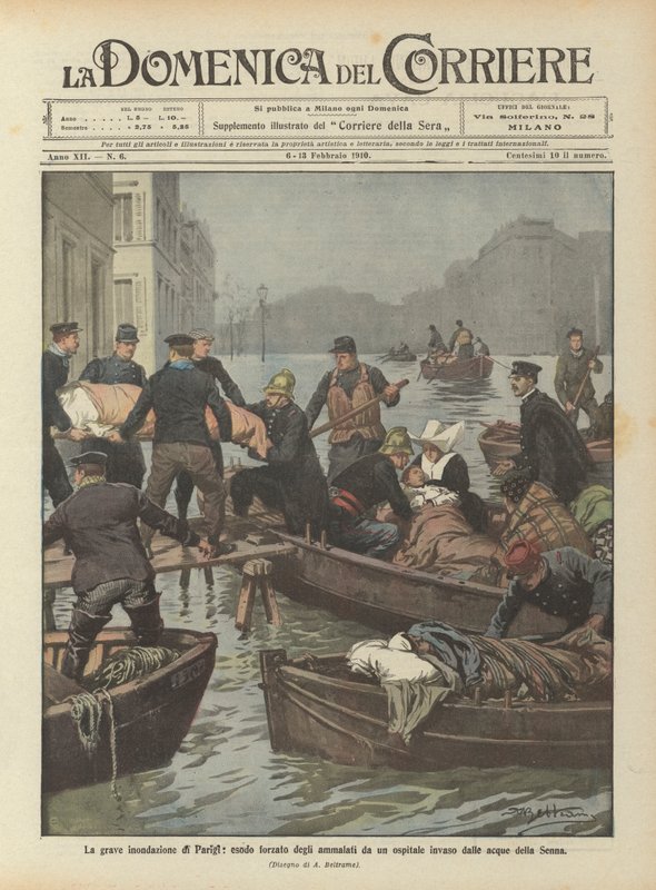 La grave inondation de Paris, évacuation forcée des malades d