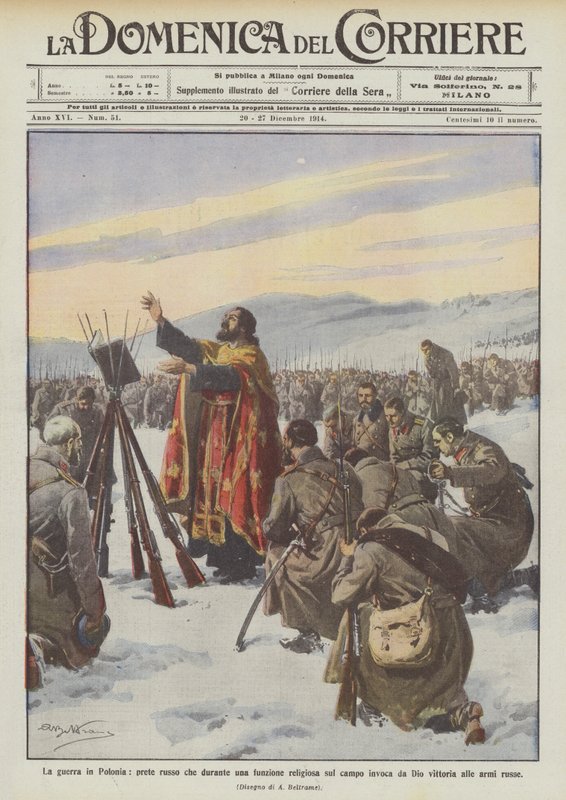 Guerre en Pologne, prêtre russe invoquant Dieu lors d