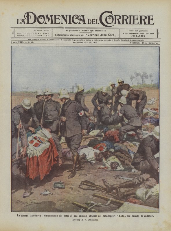 La guerre italo-turque, découverte des corps de deux valeureux officiers des cavaliers Lodi - Achille Beltrame
