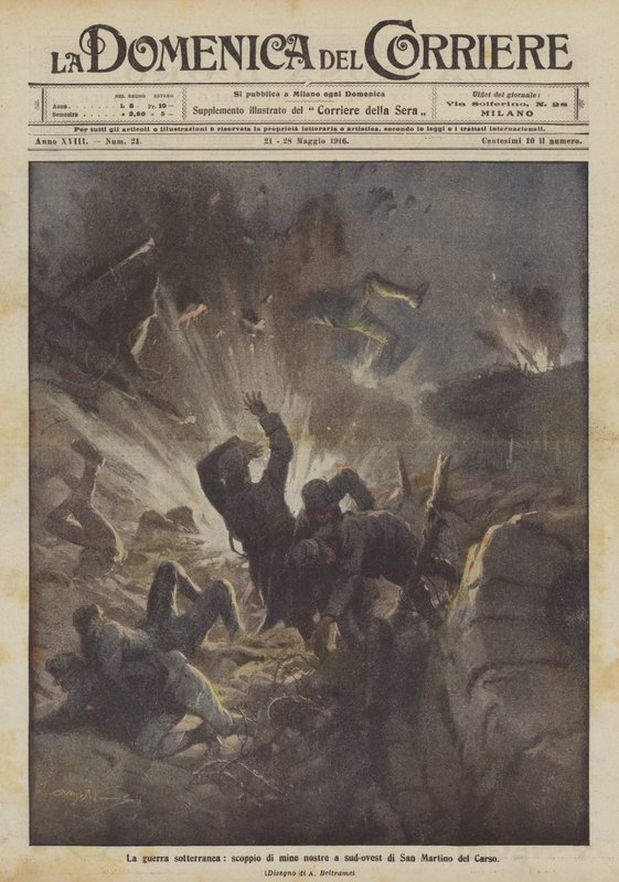 La guerre souterraine, explosion de nos mines au sud-ouest de San Martino del Carso - Achille Beltrame