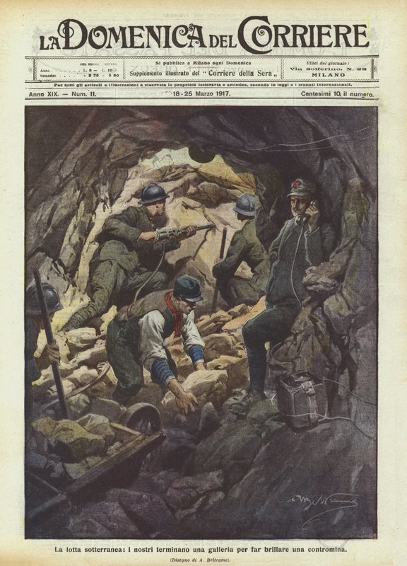 La lutte souterraine, nos troupes terminent une galerie pour faire exploser une contre-mine - Achille Beltrame