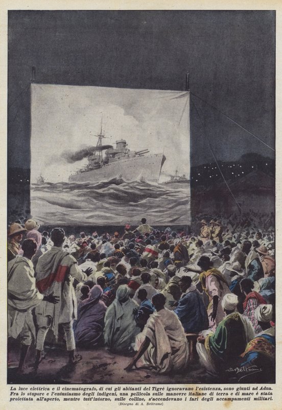La lumière électrique et le cinéma, inconnus des habitants du Tigre, sont arrivés à Adua - Achille Beltrame