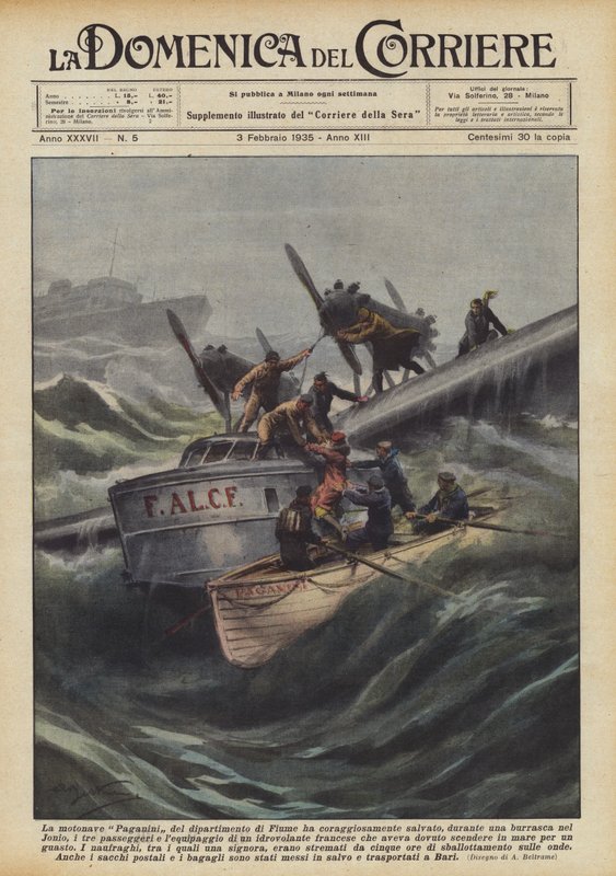 Le navire à moteur Paganini du département de Fiume a courageusement sauvé, pendant une tempête - Achille Beltrame