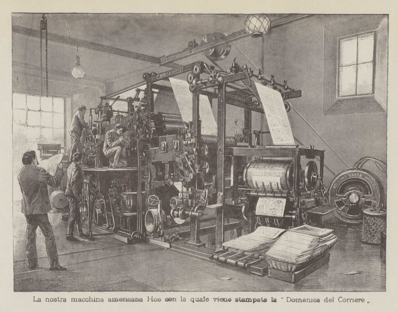 Notre machine américaine Hoe avec laquelle est imprimée la Domenica del Corriere - Achille Beltrame