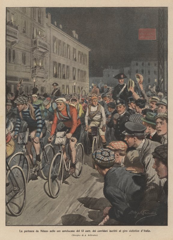 Le départ de Milan aux premières heures du 13 courant des coureurs inscrits au tour cycliste d