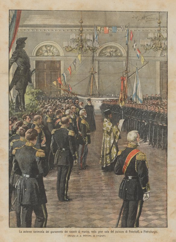 La cérémonie solennelle du serment des cadets de marine, dans la grande salle du palais de Peterhof, à Saint-Pétersbourg - Achille Beltrame