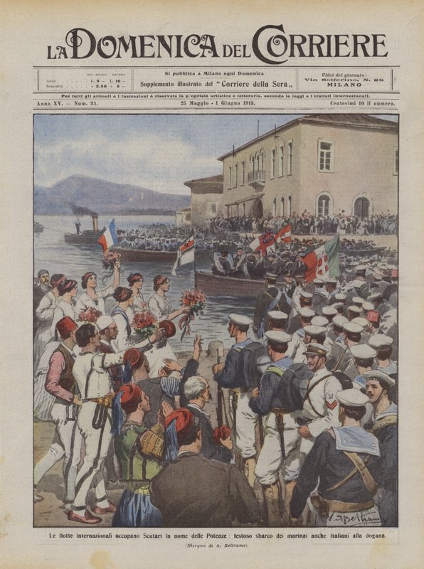 Les flottes internationales occupent Scutari au nom des puissances, débarquement festif des marins - Achille Beltrame