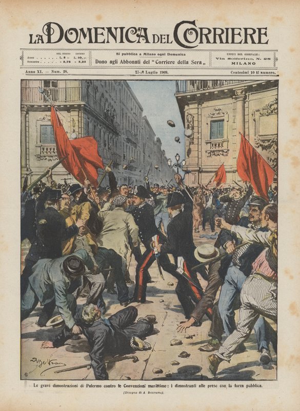Les graves manifestations de Palerme contre les conventions maritimes, les manifestants aux prises avec la force publique - Achille Beltrame