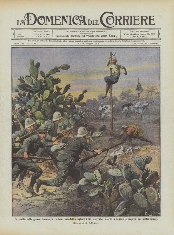 Les pièges de la guerre italo-turque, Bédouins envoyés pour couper les fils télégraphiques autour - Achille Beltrame