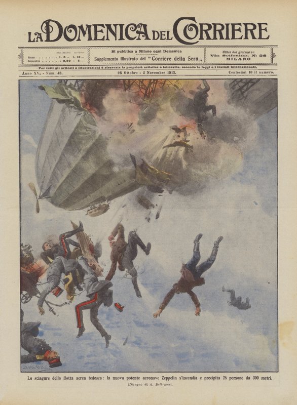 Les malheurs de la flotte aérienne allemande, le nouveau puissant dirigeable Zeppelin prend feu et s