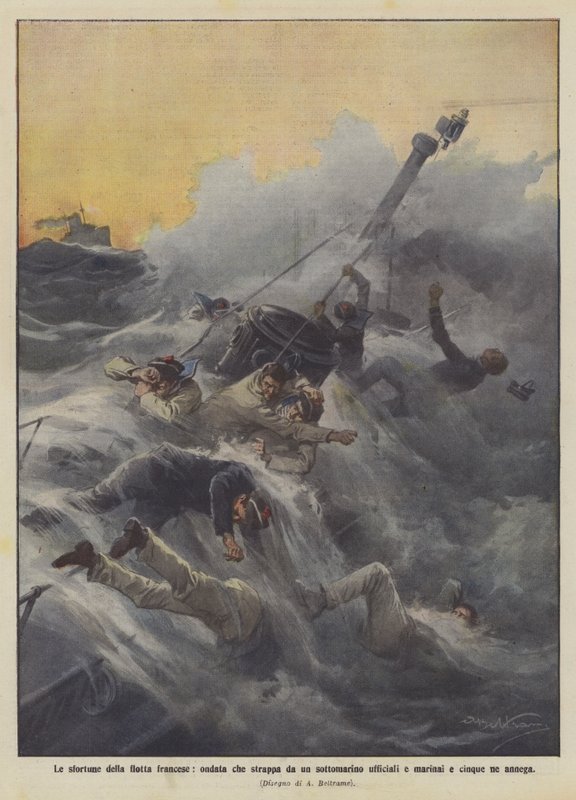 Les malheurs de la flotte française, vague emportant des officiers et marins d