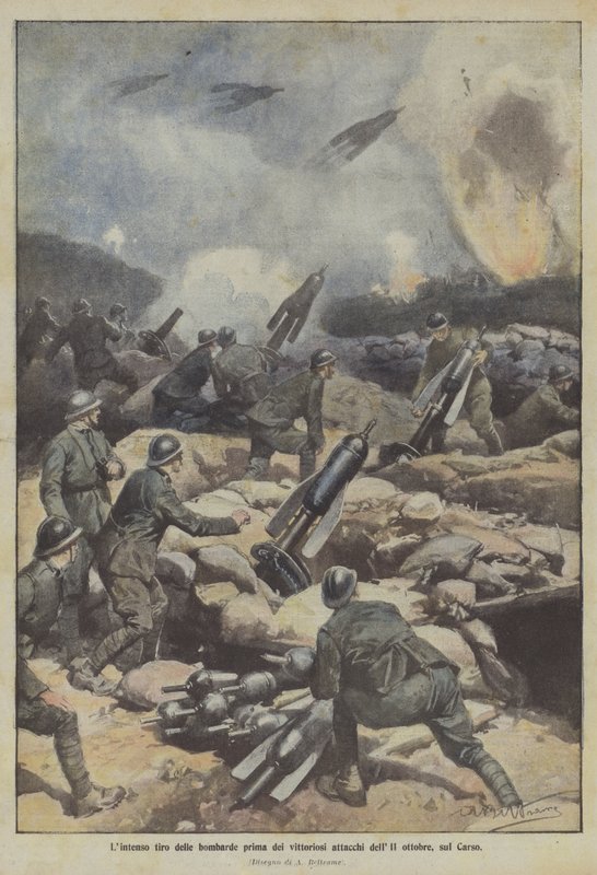 Le tir intense des mortiers avant les attaques victorieuses du 11 octobre, sur le Carso - Achille Beltrame