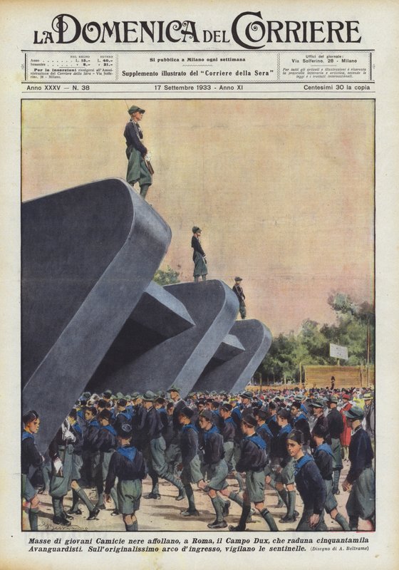 Des masses de jeunes Chemises noires envahissent le Campo Dux à Rome, rassemblant cinquante mille Avanguardisti - Achille Beltrame