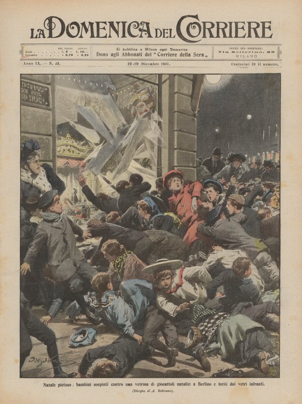 Noël pitoyable, enfants poussés contre une vitrine de jouets de Noël à Berlin et blessés par les éclats de verre - Achille Beltrame