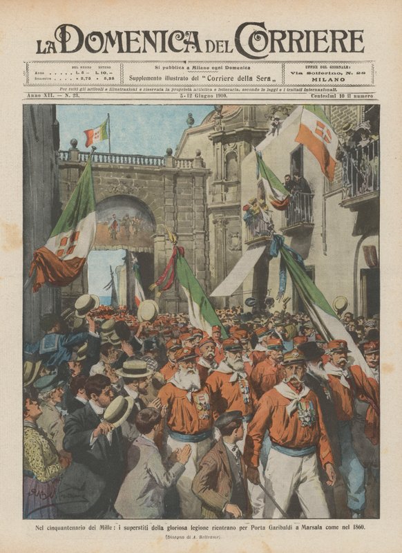 Au cinquantenaire des Mille, les survivants de la glorieuse légion rentrent par la Porte Garibaldi - Achille Beltrame