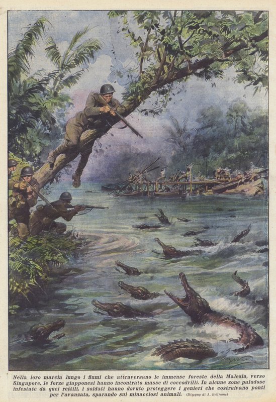Dans leur marche le long des rivières qui traversent les immenses forêts de Malaisie - Achille Beltrame