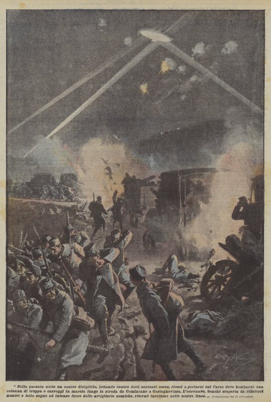 La nuit dernière, notre dirigeable, luttant contre de fortes courants aériens, a réussi à se déplacer - Achille Beltrame