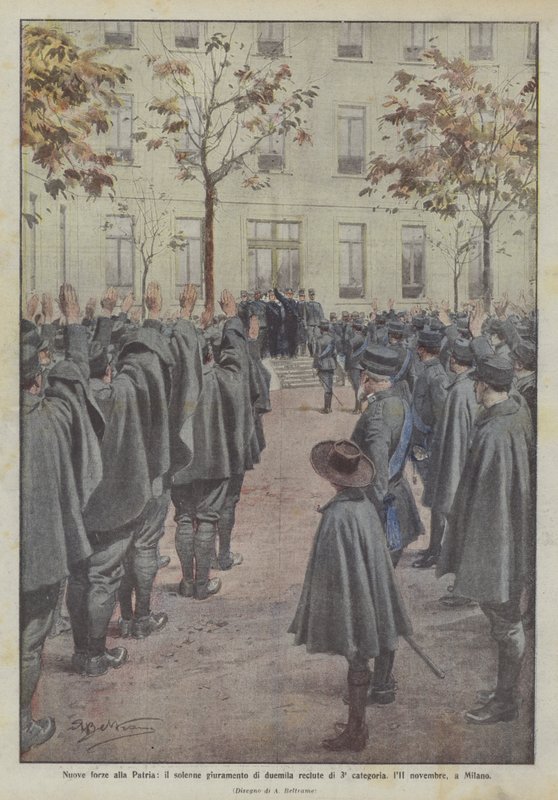 Nouvelles forces pour la Patrie, le serment solennel de deux mille recrues de 3e catégorie, le 11 novembre, à Milan - Achille Beltrame