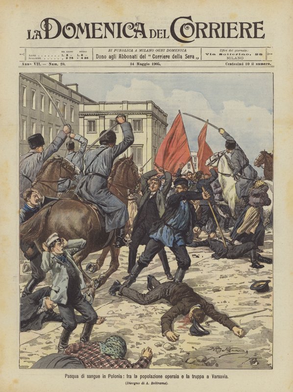 Pâques sanglantes en Pologne, entre la population ouvrière et les troupes à Varsovie - Achille Beltrame