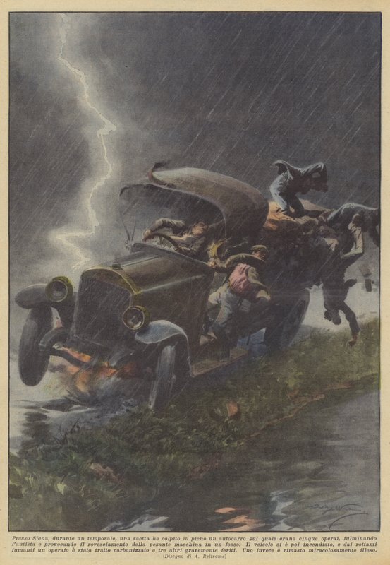 Près de Sienne, pendant un orage, une foudre a frappé de plein fouet un camion sur lequel se trouvaient - Achille Beltrame